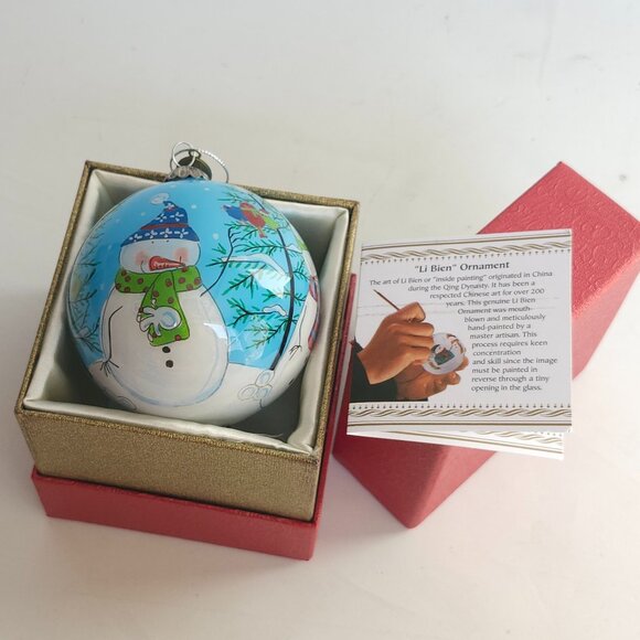ADORABLE 2014 PIER 1 Snowman Bulb Ornament Li Bien Glass Bulb Ornament - Picture 1 of 6